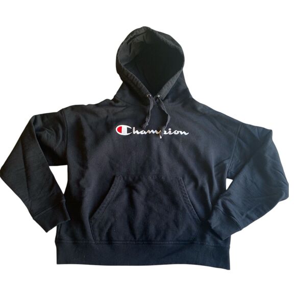 Champion Womens Black Hooded Sweatshirt Size Medium, Front Pocket RN 15763 - Picture 1 of 4